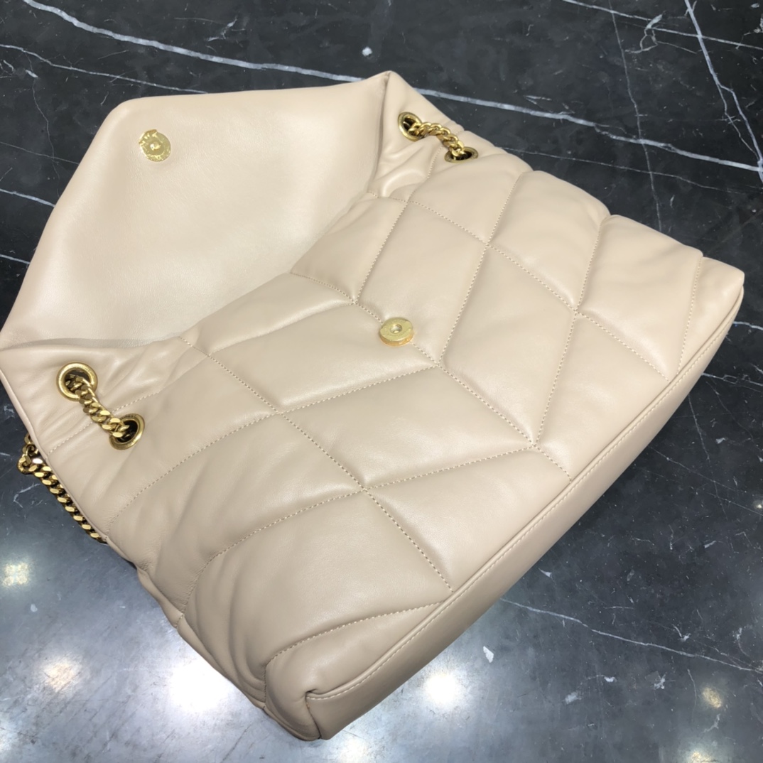 Saint Laurent Loulou Puffer Lambskin Shoulder Bag Handbag Dark Beige 577475 Gold